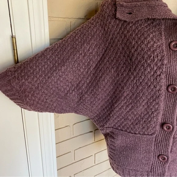 Prana MILONE Cardigan Sweater Womens Medium M Short Batwing Chunky Knit Purple - Picture 4 of 10